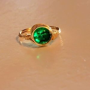 Green Wire Wrapped Ring Size 6.5